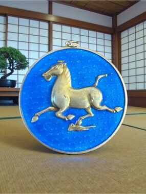 Bronze Galloping Horse 2 nd Century Han Dynasty gold on cobalt blue